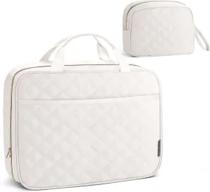 Hanging Toiletry Bag 2 Pack Set, Make Up Bags for Women with Hanging Hook and Waterproof, Cosmetic Bags Organizer for Shampoo, Makeup Accessories, for Business Trips, Travel, Beige