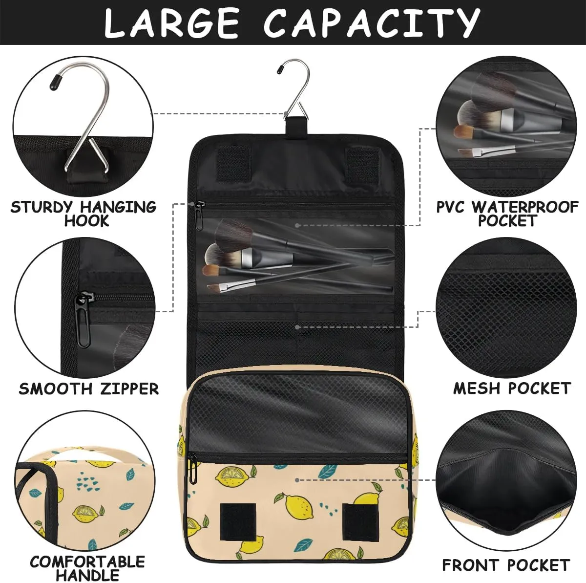 Hanging Toiletry Bag for Men - Lemon Cosmetic Makeup Bag Travel Organizer, Waterproof Toiletries Accessories Bag, Essentials for Women