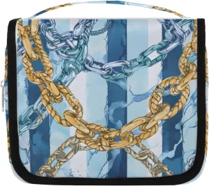 Hanging Toiletry Bag for Women & Men Small Travel Makeup Skincare Necessaire Organizer Kit Cosmetic Bags Waterproof Shower Pouch Expandable Compartments Ocean Coil Chain Background