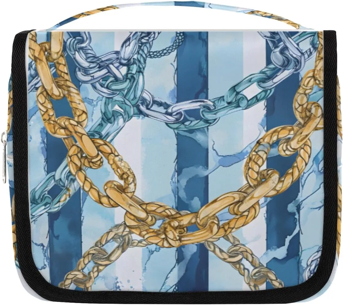 Hanging Toiletry Bag for Women & Men Small Travel Makeup Skincare Necessaire Organizer Kit Cosmetic Bags Waterproof Shower Pouch Expandable Compartments Ocean Coil Chain Background