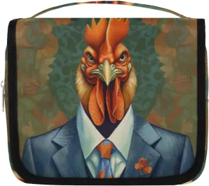 Hanging Toiletry Bag for Women & Men Small Travel Makeup Skincare Necessaire Organizer Kit Cosmetic Bags Waterproof Shower Pouch Expandable Compartments Serious Suit Rooster