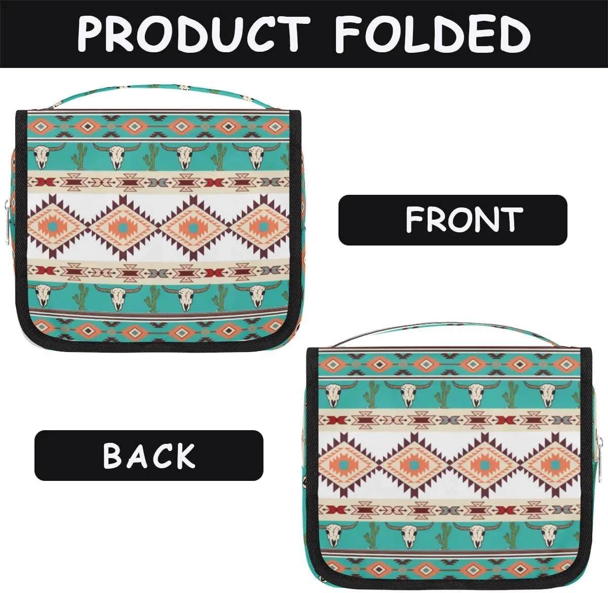 Hanging Toiletry Bag for Women And Men, Ethnic Aztec Navajo Travel Cosmetic Makeup Bag Travel Organizer, Bull Skull Cactus Waterproof Toiletry Bag for Accessories, Essentials