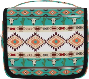 Hanging Toiletry Bag for Women And Men, Ethnic Aztec Navajo Travel Cosmetic Makeup Bag Travel Organizer, Bull Skull Cactus Waterproof Toiletry Bag for Accessories, Essentials