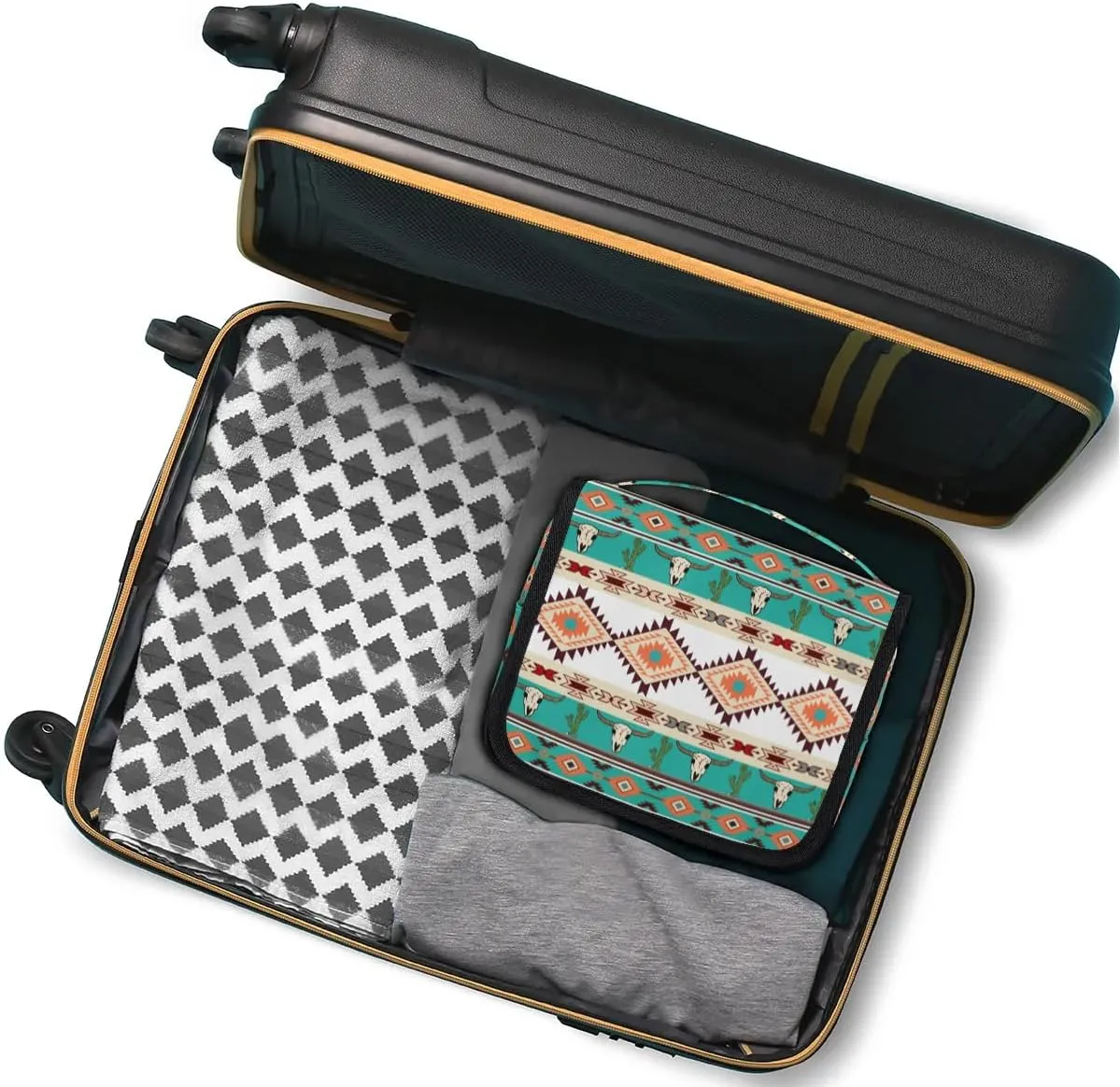 Hanging Toiletry Bag for Women And Men, Ethnic Aztec Navajo Travel Cosmetic Makeup Bag Travel Organizer, Bull Skull Cactus Waterproof Toiletry Bag for Accessories, Essentials