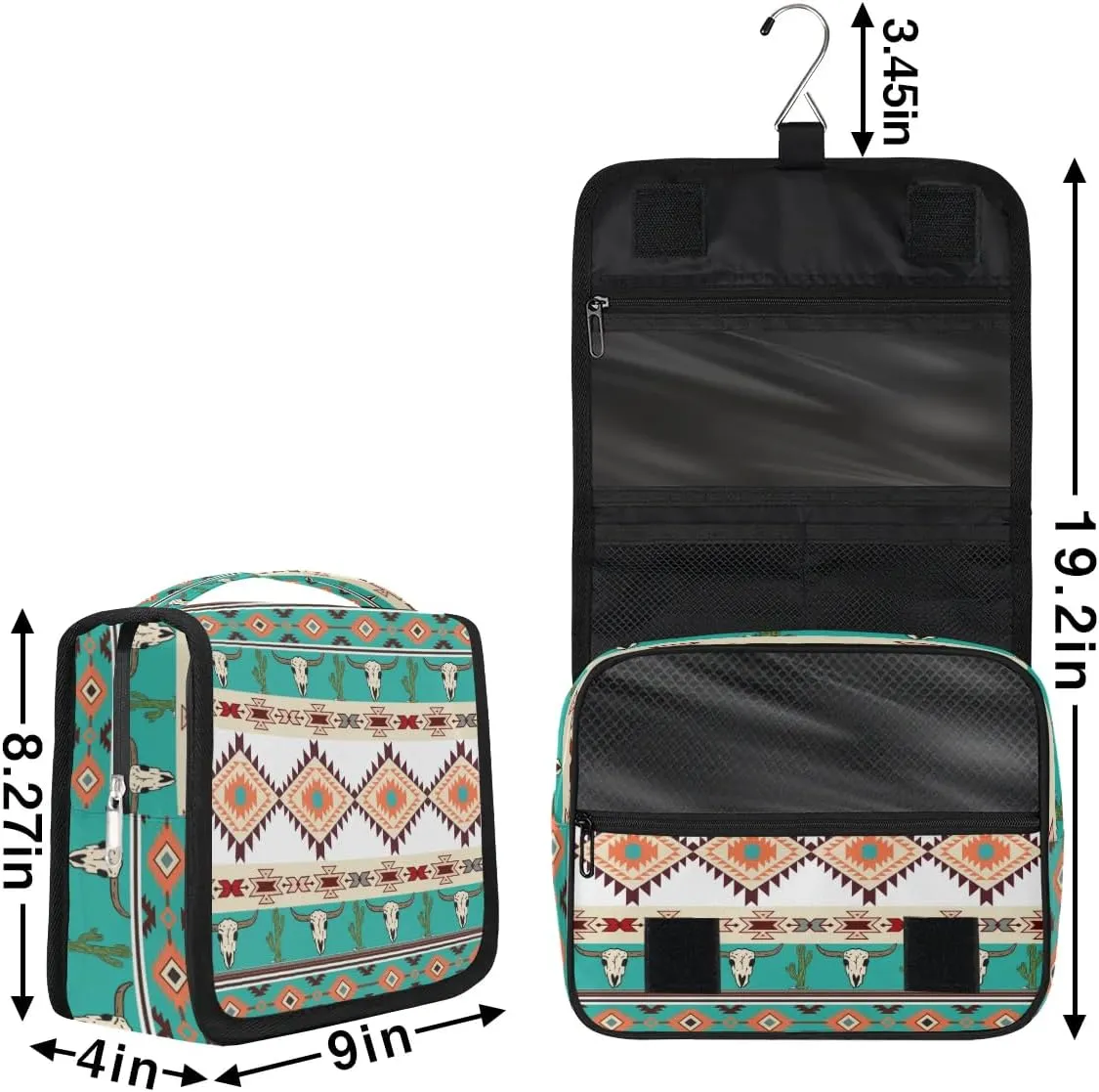 Hanging Toiletry Bag for Women And Men, Ethnic Aztec Navajo Travel Cosmetic Makeup Bag Travel Organizer, Bull Skull Cactus Waterproof Toiletry Bag for Accessories, Essentials