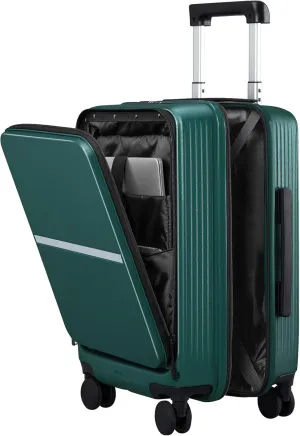 Hanke 20 Inch Carry On Luggage 22x14x9 Airline Approved - Hard Shell Suitcases with Wheels, Front Pocket TSA Luggage, Lighiweight Carry On Suitcase for Travel Rolling Luggage(Blackish Green)
