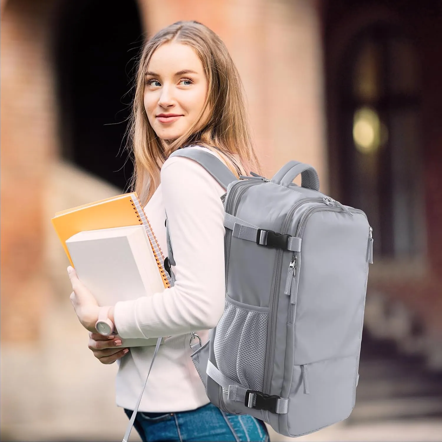 Hanples Extra Large Travel Backpack for Women as Person Item Flight Approved, 40L Carry On Backpack, 17 Inch Laptop Backpack, Waterproof Backpack, Hiking Backpack, Casual Bag (Gray)