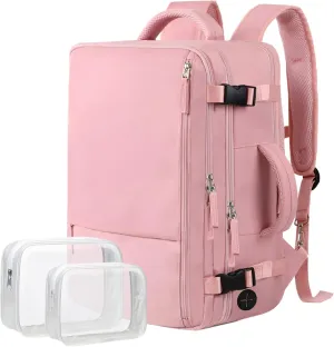 Hanples Travel Backpack for Women as Person Item Flight Approved, Large Carry On 17.3 Inch Laptop, Waterproof, Hiking, Casual Bag (Pink)