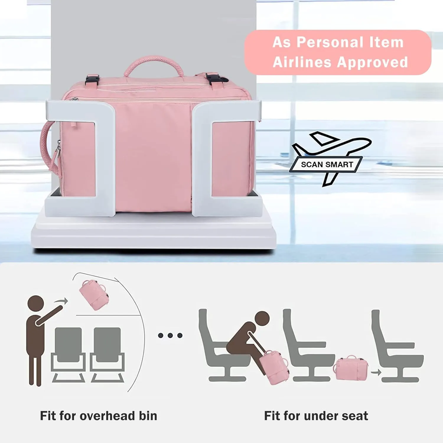 Hanples Travel Backpack for Women as Person Item Flight Approved, Large Carry On 17.3 Inch Laptop, Waterproof, Hiking, Casual Bag (Pink)