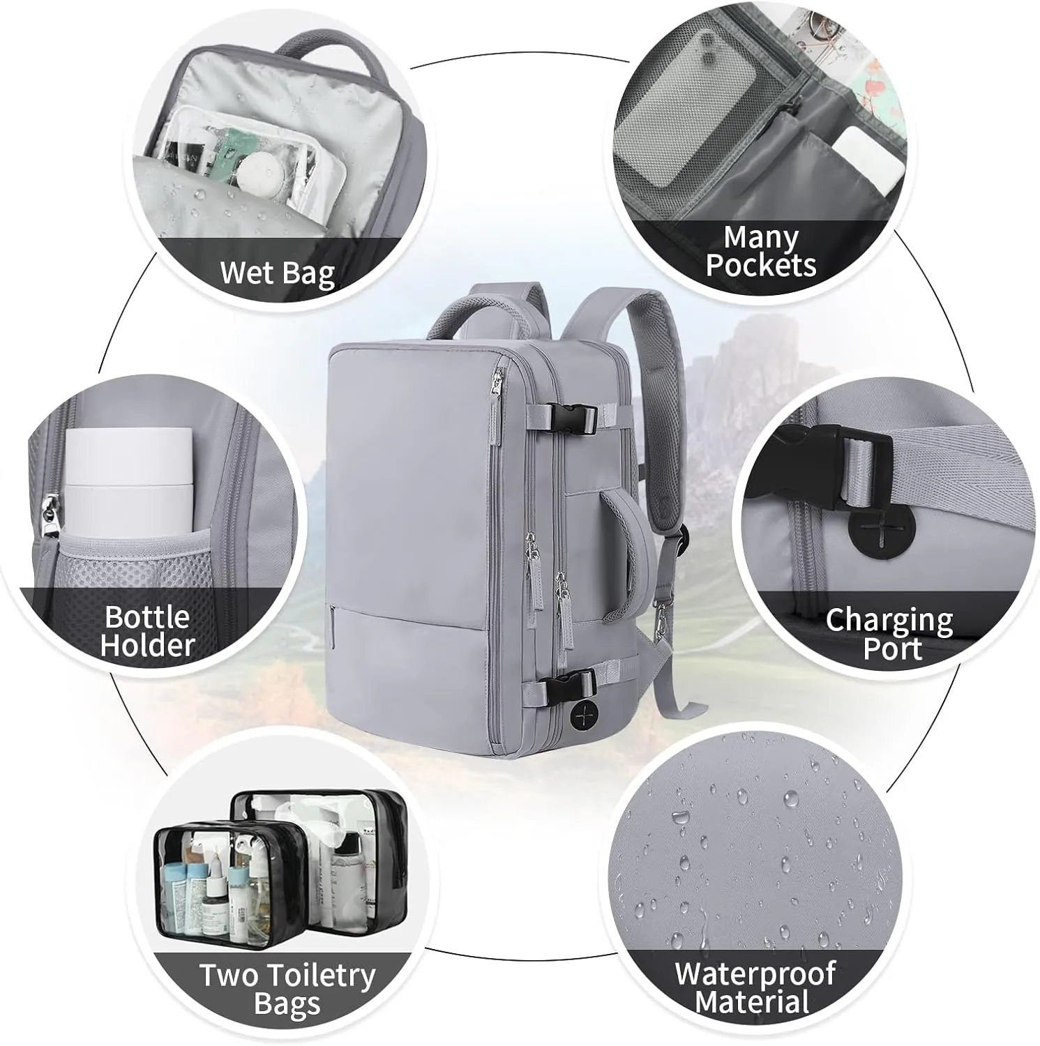 Hanples Travel Backpack for Women, Large Carry On, 17.3 Inch Laptop Backpack, Waterproof, Hiking, Casual Bag (Gray)