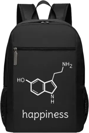 Happiness Serotonin Molecule Chemistry Travel Laptop Backpack, Business Anti Theft Slim Sturdy Laptops Backpacks, College Computer Bag Gift for Men & Women Fits 17 Inch Notebook,Black