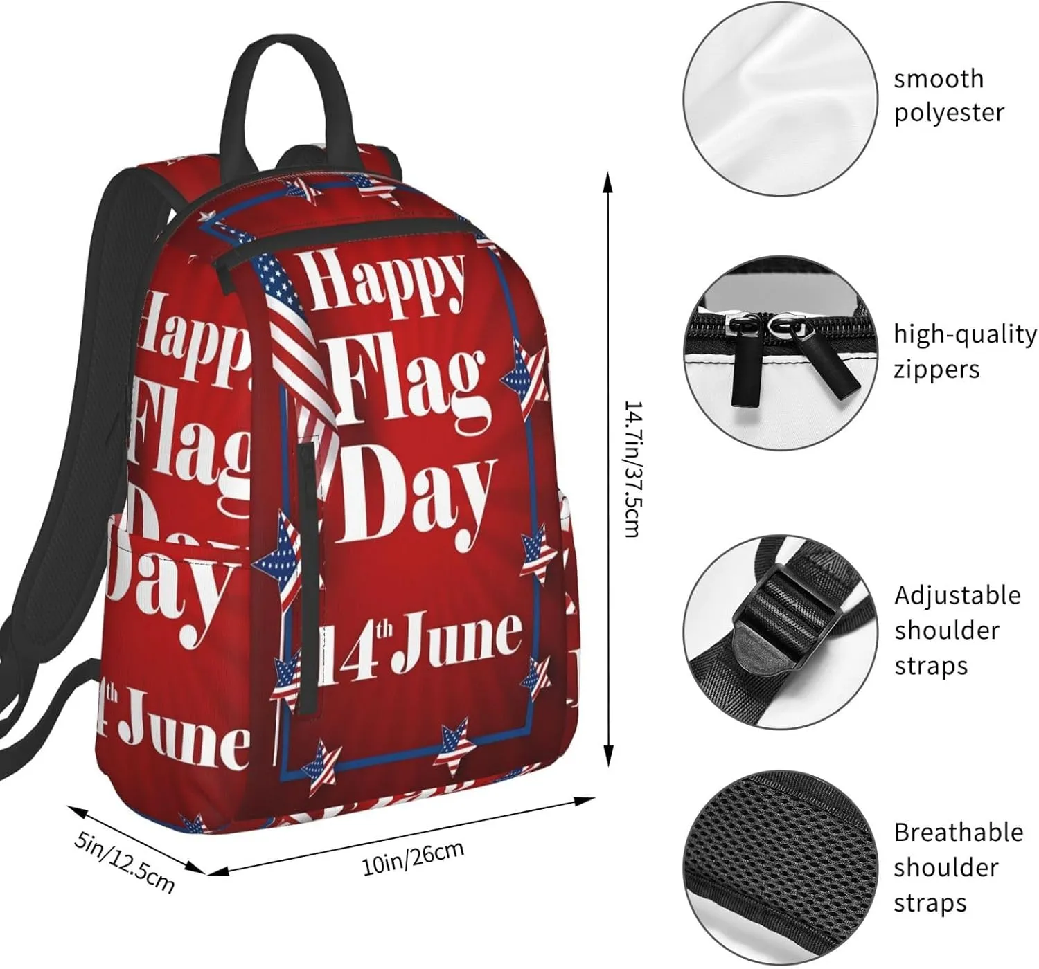 Happy Flag Day 1776 American Independence Day American Flag Casual Backpacks Laptop Backpack Outdoor Travel Rucksack Sport Carry-On Daypack Lightweight Bag with Multi-Pockets