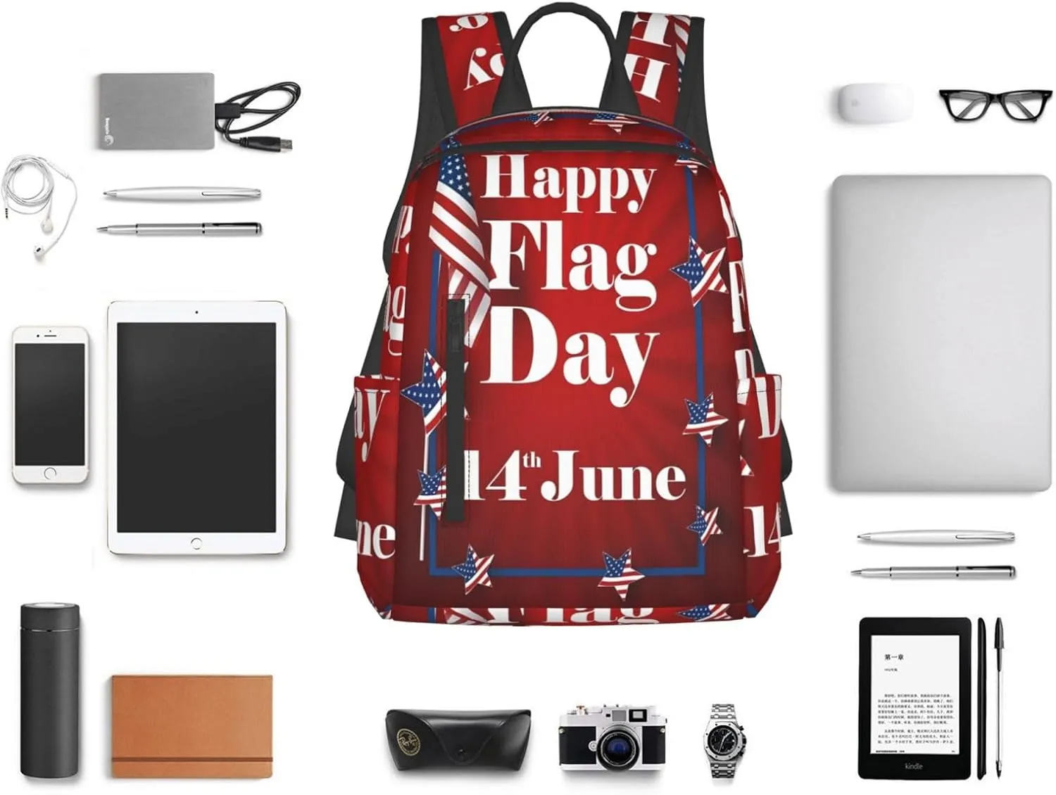 Happy Flag Day 1776 American Independence Day American Flag Casual Backpacks Laptop Backpack Outdoor Travel Rucksack Sport Carry-On Daypack Lightweight Bag with Multi-Pockets