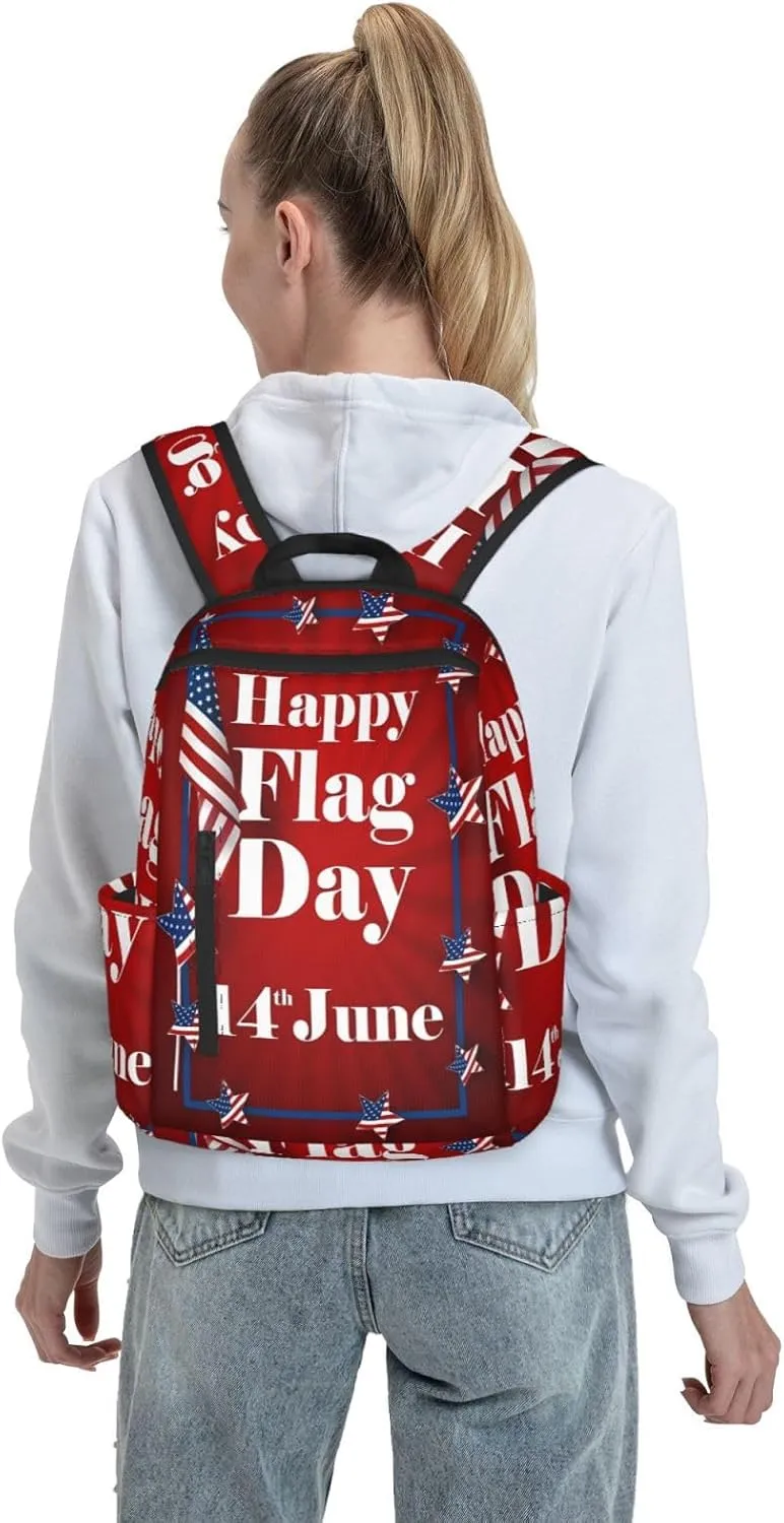 Happy Flag Day 1776 American Independence Day American Flag Casual Backpacks Laptop Backpack Outdoor Travel Rucksack Sport Carry-On Daypack Lightweight Bag with Multi-Pockets