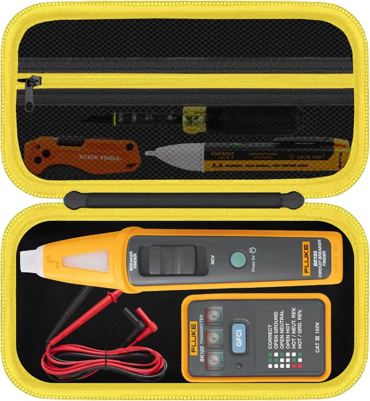 Hard Case for Fluke BK120 SmartTrace Breaker Finder and Socket Tester & GFCI Outlet Tester and Accessories, Electrical Tools Storage Organizer Bag, Black&Yellow (Case Only)