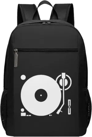 Headphones Record Disc Platter Disk Dj Play Vinyl Travel Laptop Backpack, Business Anti Theft Slim Sturdy Laptops Backpacks, College Computer Bag Gift for Men & Women Fits 17 Inch Notebook,Black