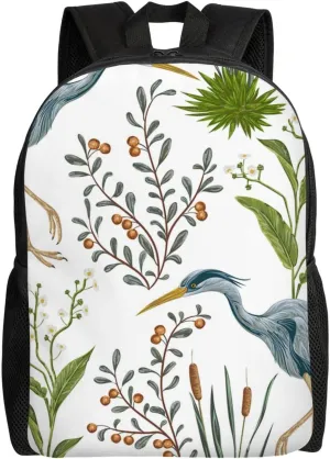 Heron Bird Swamp Plants Stylish Casual Backpack For Women Personalized Laptop Backpacks With Pockets Computer Daypack For Work Business Travel