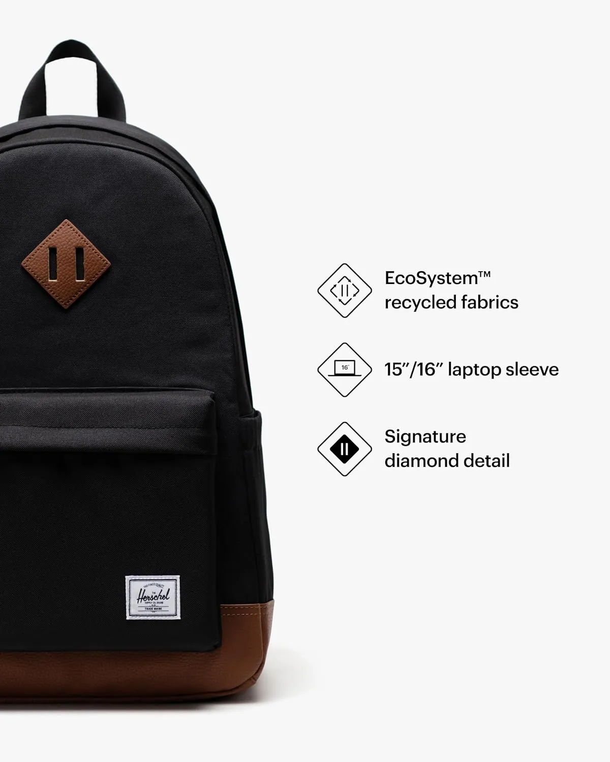 Herschel Supply Co. Heritage Backpack, Black/Tan, Standard-24L