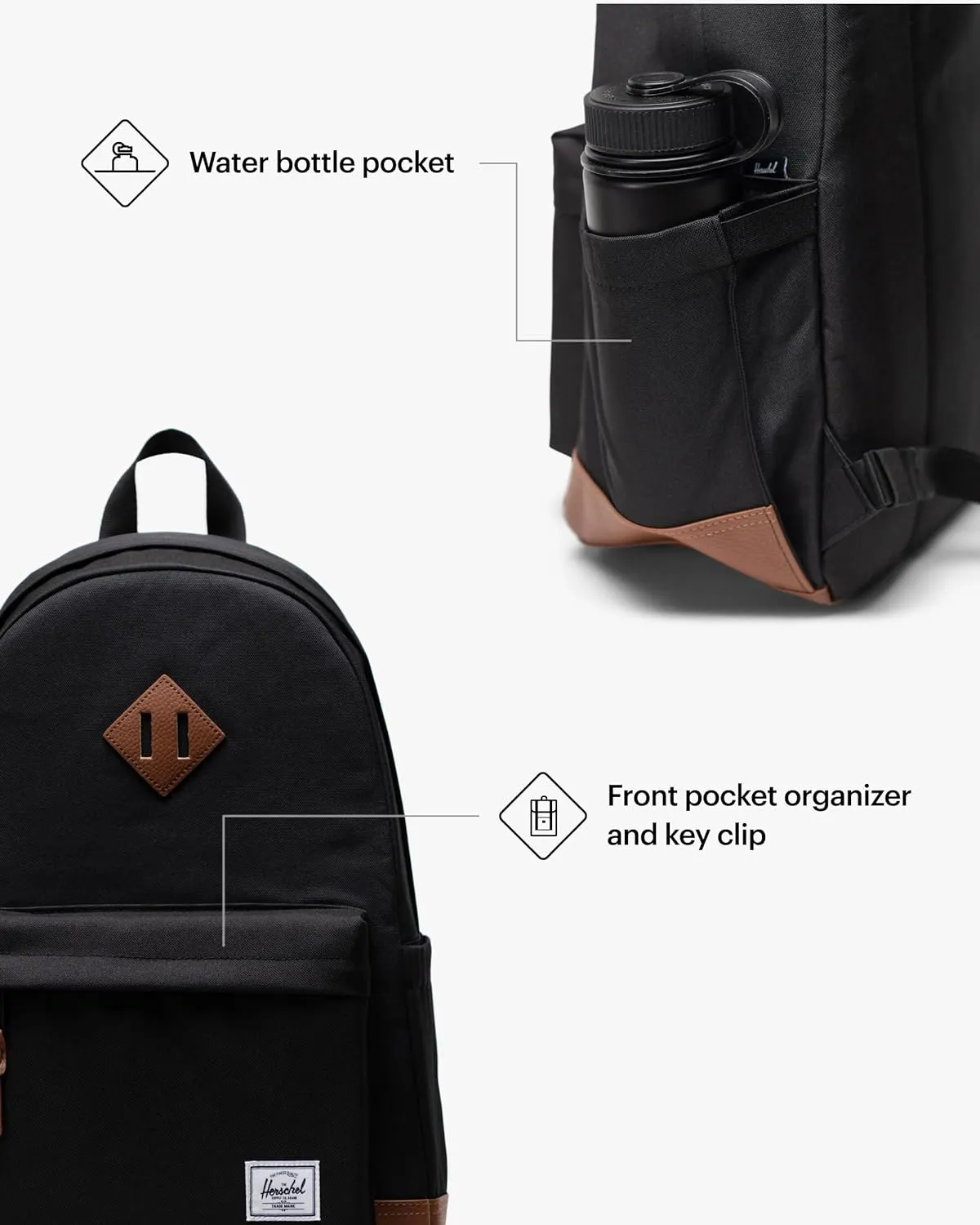 Herschel Supply Co. Heritage Backpack, Black/Tan, Standard-24L