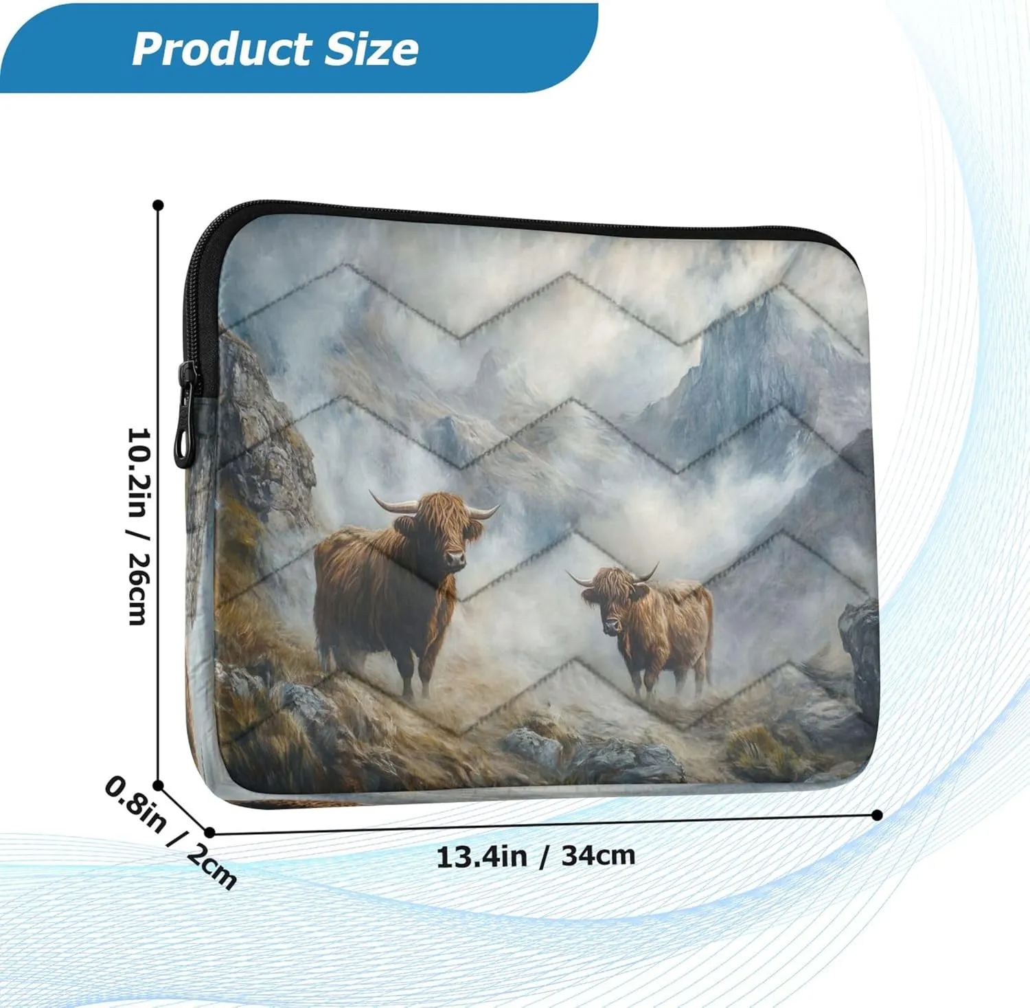 Highland Cattle Mountains Gray Women Laptop Bag 15.6 Inch, Comprehensive Protection, Lap Top Bag