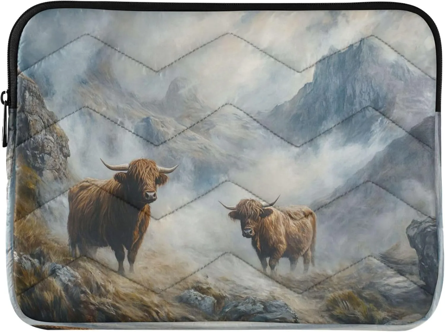 Highland Cattle Mountains Gray Women Laptop Bag 15.6 Inch, Comprehensive Protection, Lap Top Bag