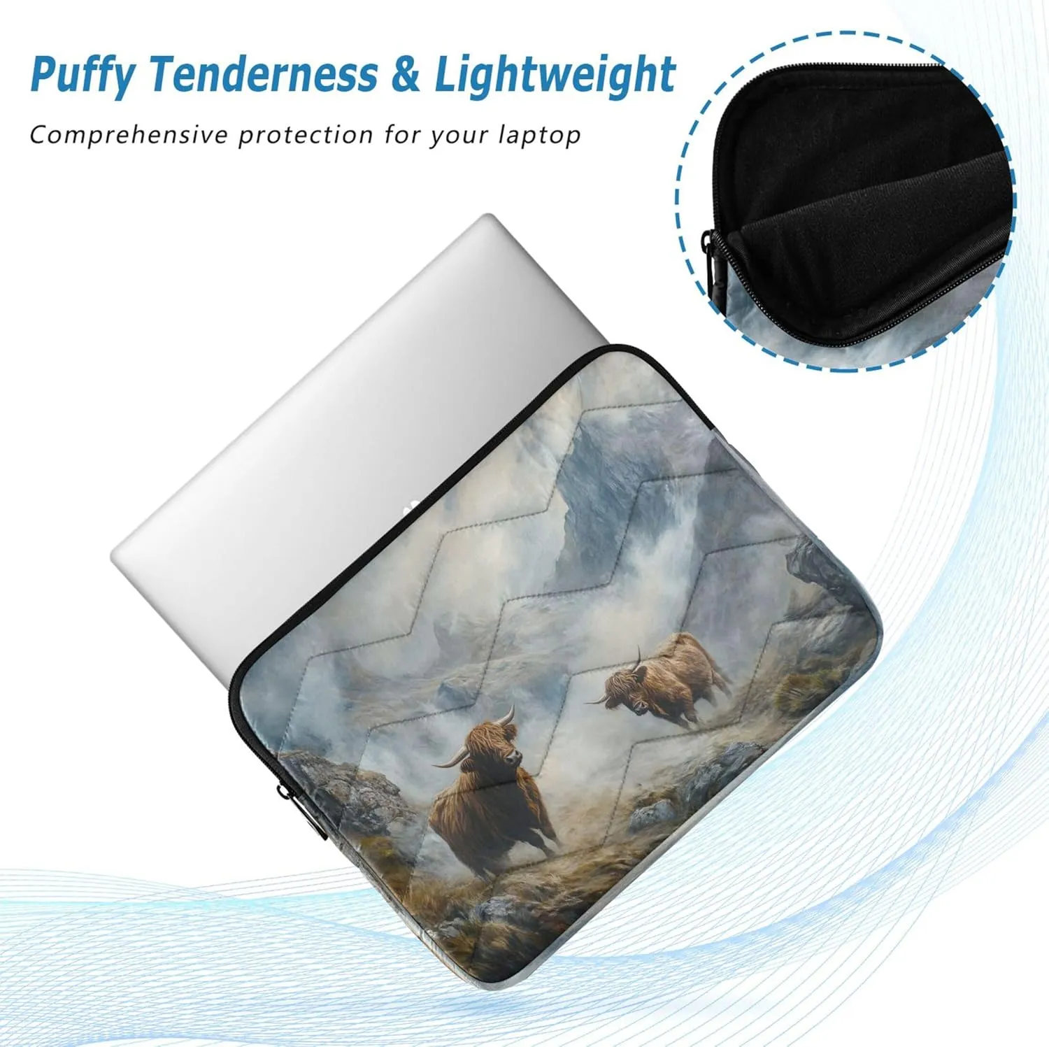 Highland Cattle Mountains Gray Women Laptop Bag 15.6 Inch, Comprehensive Protection, Lap Top Bag