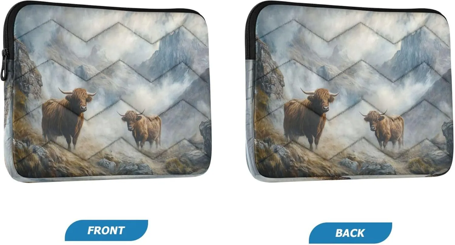 Highland Cattle Mountains Gray Women Laptop Bag 15.6 Inch, Comprehensive Protection, Lap Top Bag