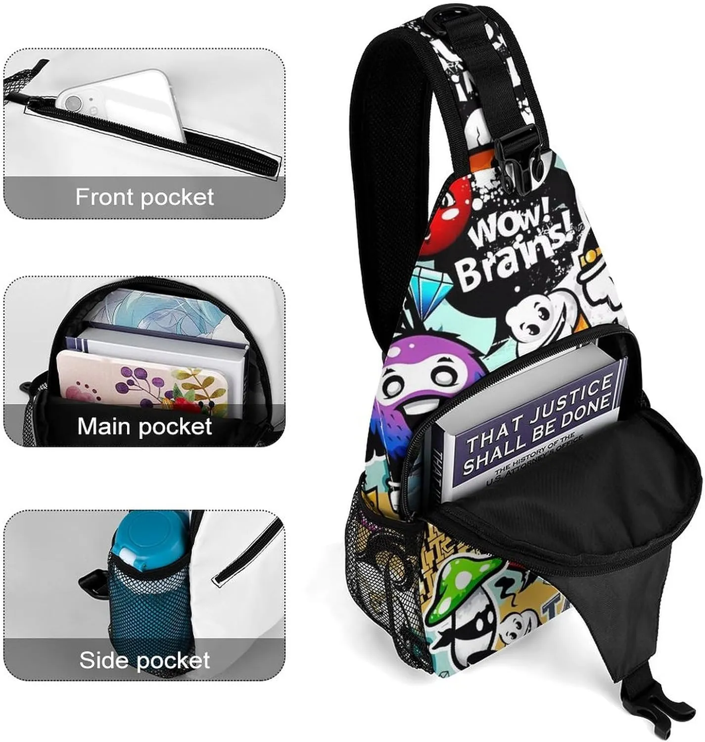 Hip Hop Sling Backpack Men Women Crossbody Backpack Chest Bag Gym Daypack Travel Bag Small Cross Body Bags Outdoor Backpacks