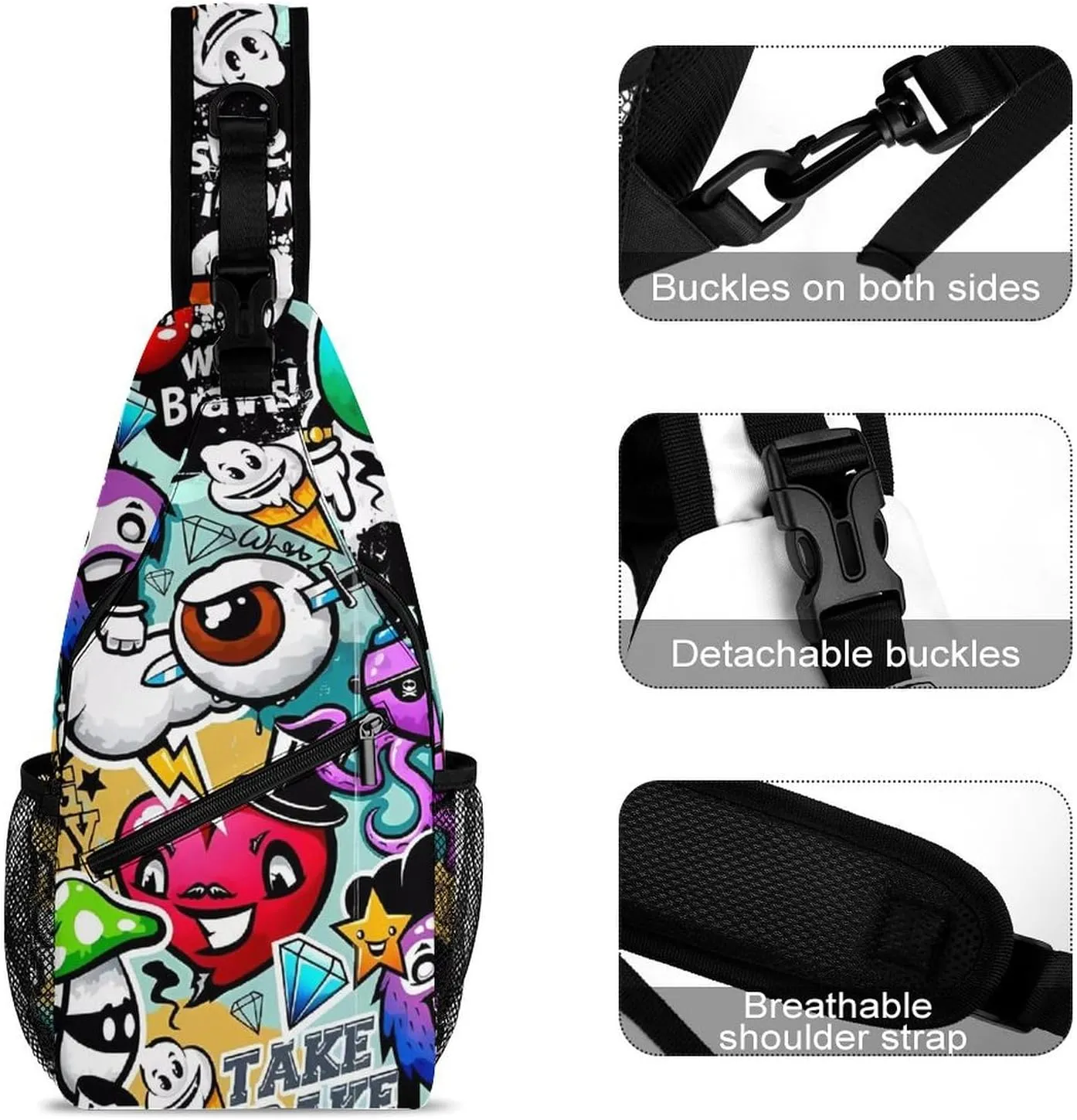 Hip Hop Sling Backpack Men Women Crossbody Backpack Chest Bag Gym Daypack Travel Bag Small Cross Body Bags Outdoor Backpacks
