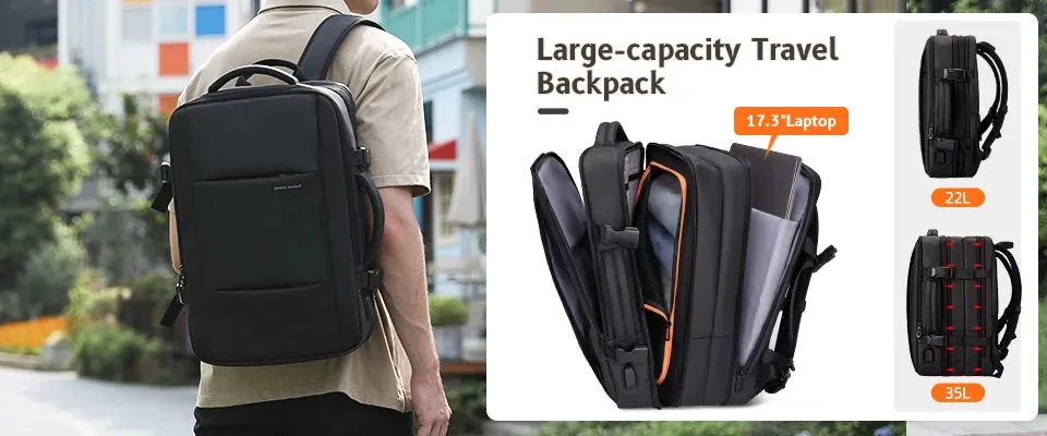 HK Expandable Travel Backpack Men Large Capacity Waterproof 15.6” Laptop Bag Hiking Rucksack Cycling Daypack Bag with USB Port