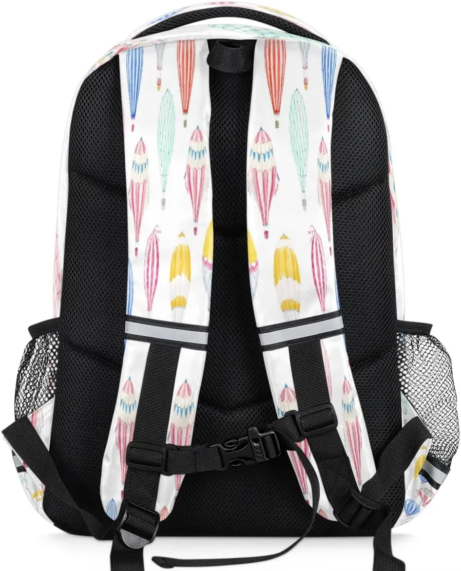 Hot Air Balloon Print Laptop Backpack Lightweight College Backpack with Reflective Strip for Men Women Adult Casual Travel Hiking Gym Work Daypack