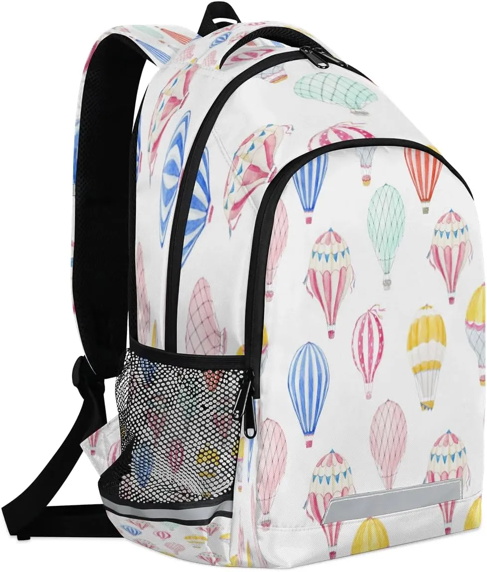 Hot Air Balloon Print Laptop Backpack Lightweight College Backpack with Reflective Strip for Men Women Adult Casual Travel Hiking Gym Work Daypack