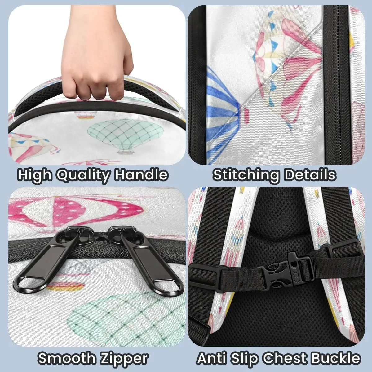 Hot Air Balloon Print Laptop Backpack Lightweight College Backpack with Reflective Strip for Men Women Adult Casual Travel Hiking Gym Work Daypack