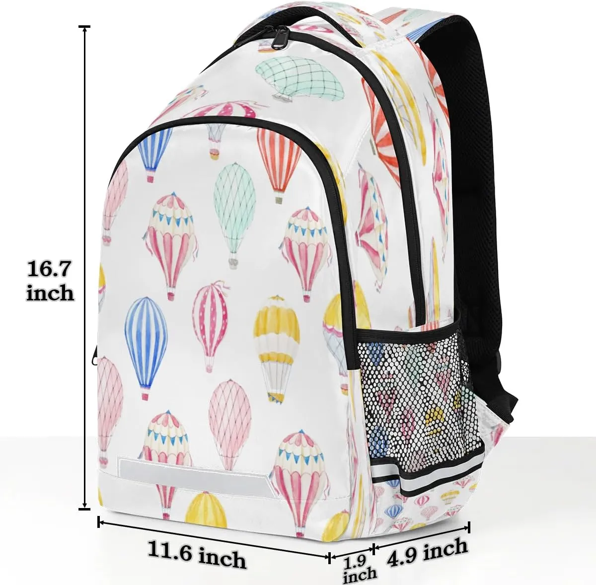 Hot Air Balloon Print Laptop Backpack Lightweight College Backpack with Reflective Strip for Men Women Adult Casual Travel Hiking Gym Work Daypack
