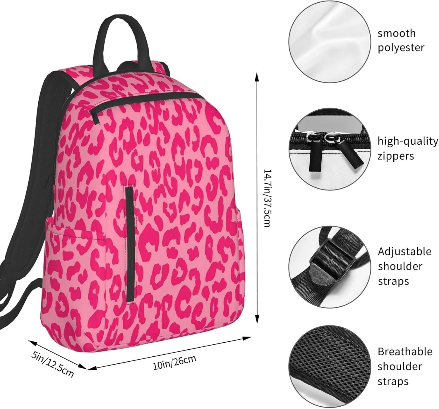 Hot Pink Cheetah Aesthetic Casual Backpacks Large Capacity Laptop Backpack Sports Rucksack Travel Daypack Adjustable Shoulder Strap Work Bag for Outdoor Camping