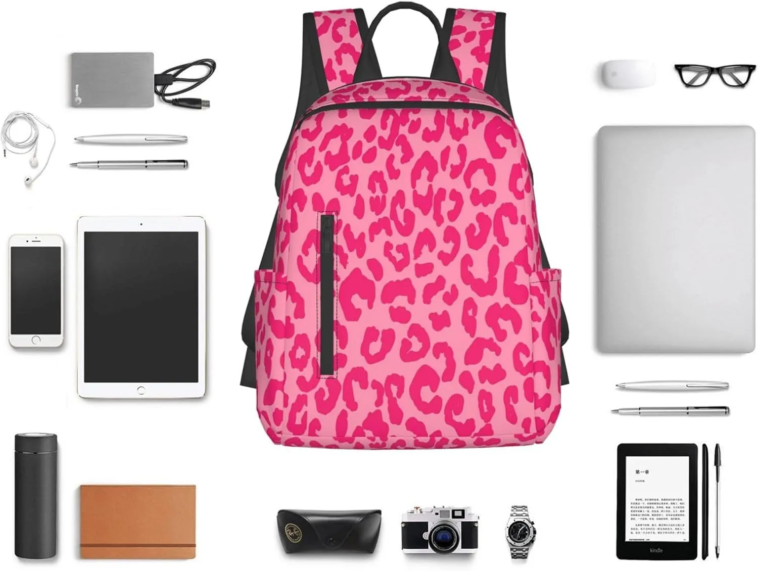 Hot Pink Cheetah Aesthetic Casual Backpacks Large Capacity Laptop Backpack Sports Rucksack Travel Daypack Adjustable Shoulder Strap Work Bag for Outdoor Camping