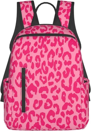 Hot Pink Cheetah Aesthetic Casual Backpacks Large Capacity Laptop Backpack Sports Rucksack Travel Daypack Adjustable Shoulder Strap Work Bag for Outdoor Camping