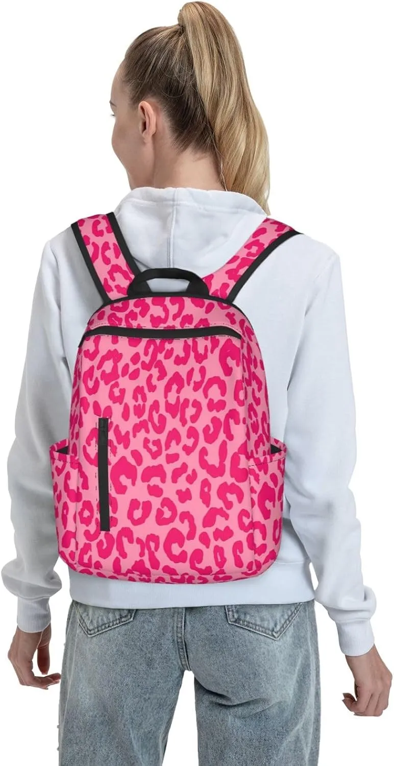 Hot Pink Cheetah Aesthetic Casual Backpacks Large Capacity Laptop Backpack Sports Rucksack Travel Daypack Adjustable Shoulder Strap Work Bag for Outdoor Camping