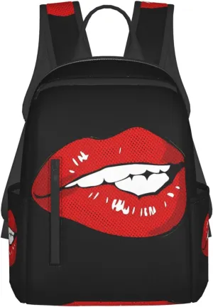 Hot Red Biting Lips Casual Backpacks Large Capacity Laptop Backpack Sports Rucksack Travel Daypack Adjustable Shoulder Strap Work Bag for Outdoor Camping