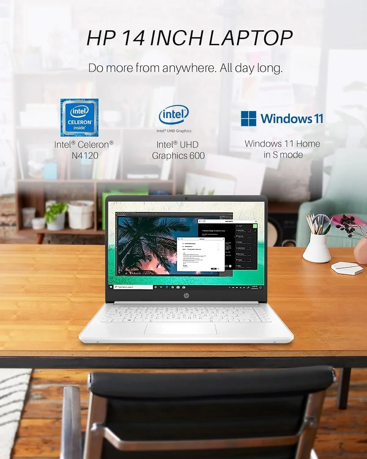 HP 14" Student Laptop, Microsoft Office Pro Lifetime License, Business Laptop, Intel 4-Core N4120, 16 GB RAM, 320 GB Storage(64 GB eMMC   256 GB SD Card), 12H Battery Life, Windows 11 Pro, Mouse