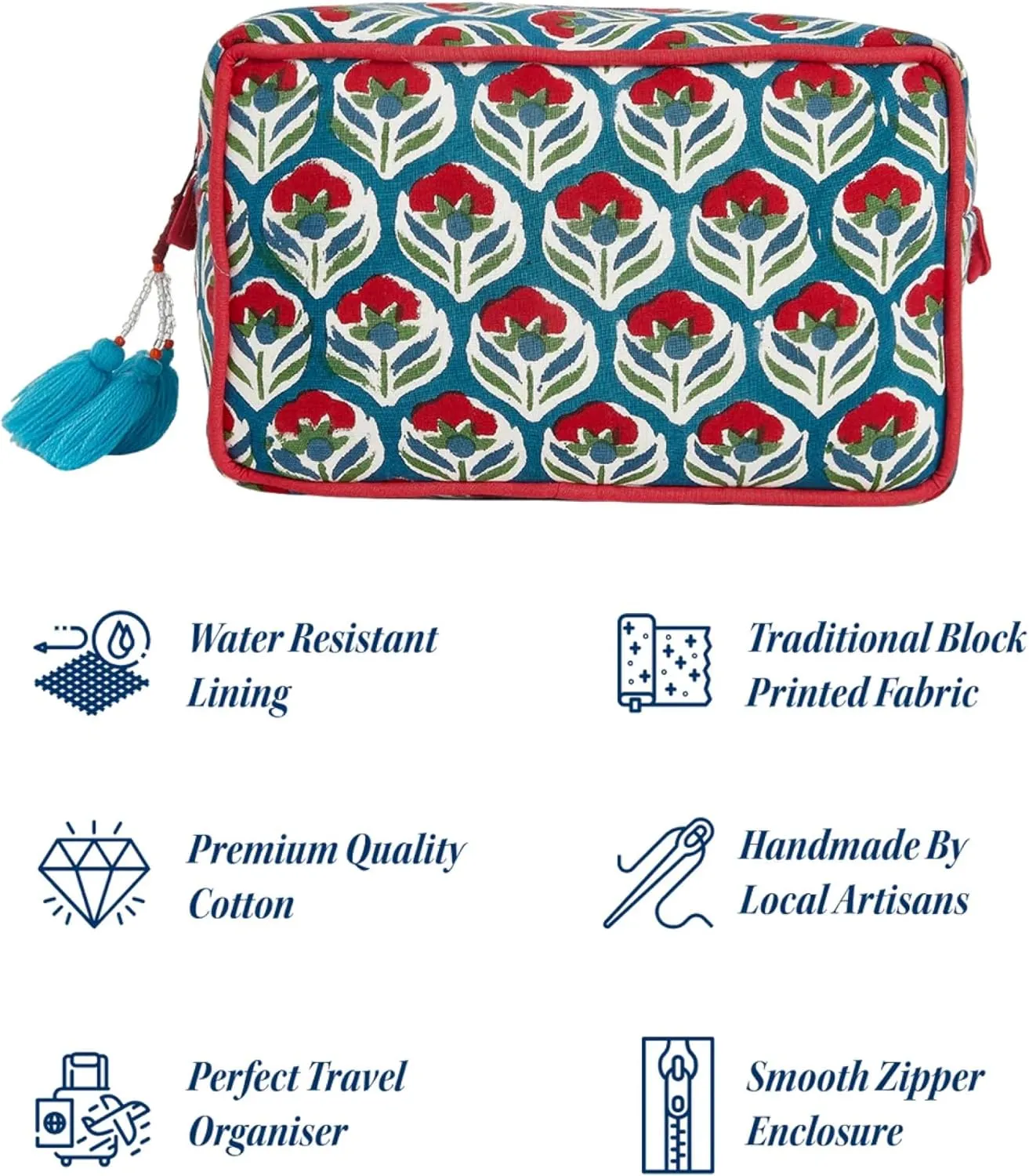 Huar Travel Makeup Bag- Large Capacity Cosmetic Bags for Women - Water Resistance Lining Portable Pouch & Open Toiletry Bag - Perfect Girls Makeup Organizer for Travel Essentials (White & Red Floral)