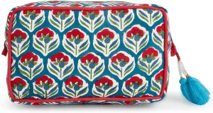 Huar Travel Makeup Bag- Large Capacity Cosmetic Bags for Women - Water Resistance Lining Portable Pouch & Open Toiletry Bag - Perfect Girls Makeup Organizer for Travel Essentials (White & Red Floral)