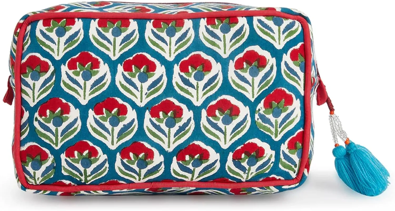 Huar Travel Makeup Bag- Large Capacity Cosmetic Bags for Women - Water Resistance Lining Portable Pouch & Open Toiletry Bag - Perfect Girls Makeup Organizer for Travel Essentials (White & Red Floral)