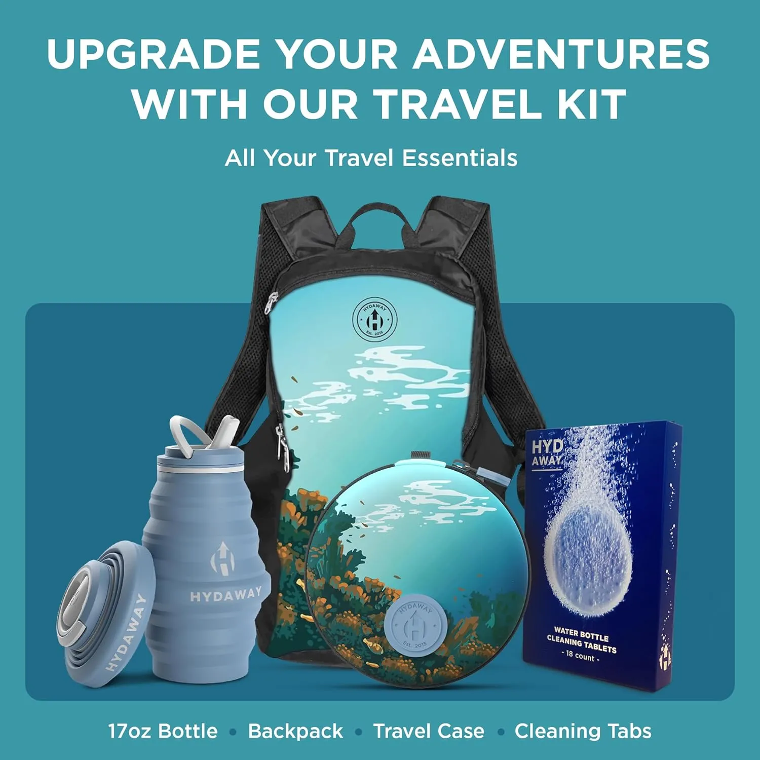 HYDAWAY Travel Case for Collapsible Bottles, Bowls & Cups - Protective Storage with Carabiner Clip - Durable, Water-Resistant, TSA-Friendly