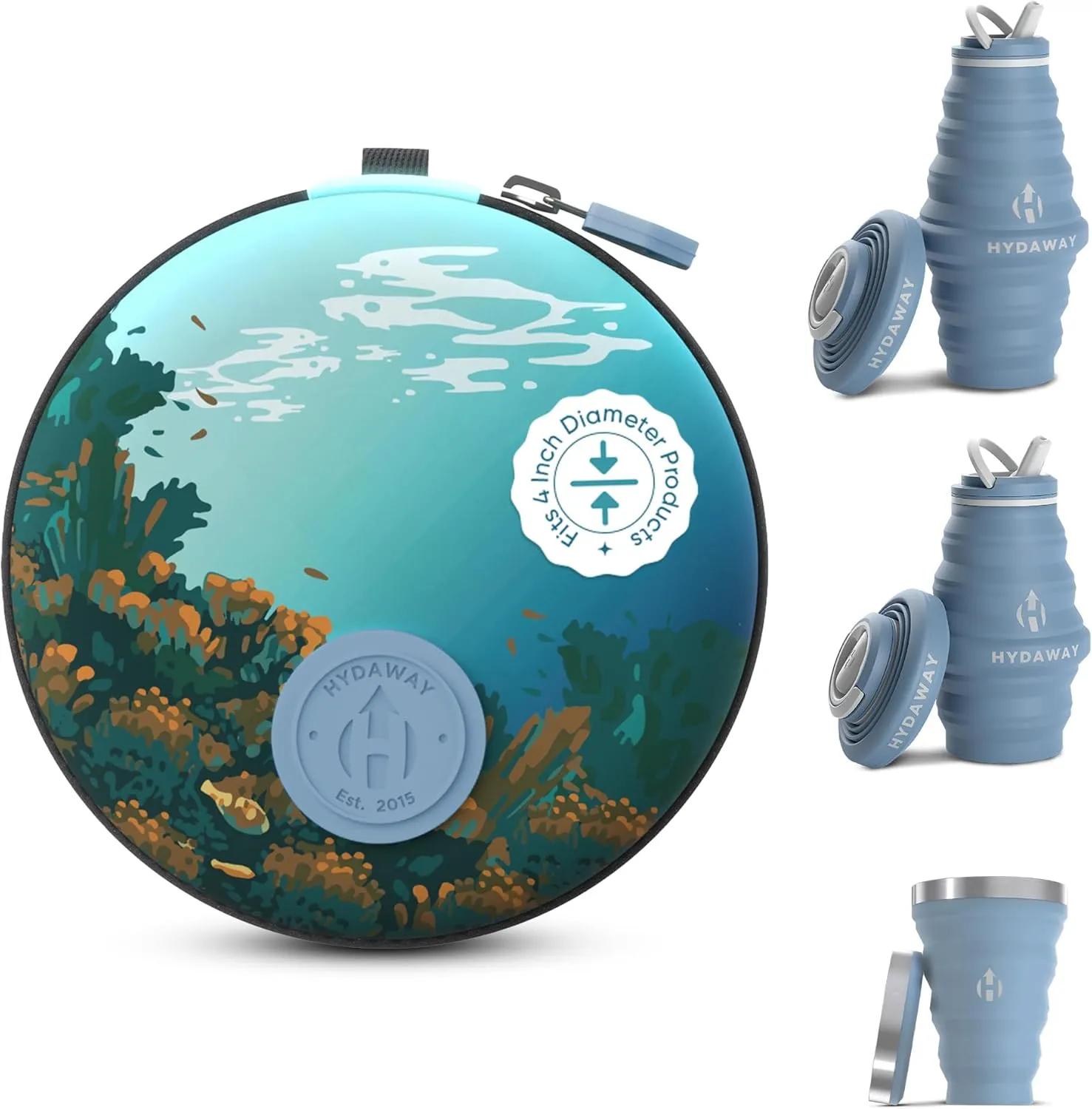 HYDAWAY Travel Case for Collapsible Bottles, Bowls & Cups - Protective Storage with Carabiner Clip - Durable, Water-Resistant, TSA-Friendly