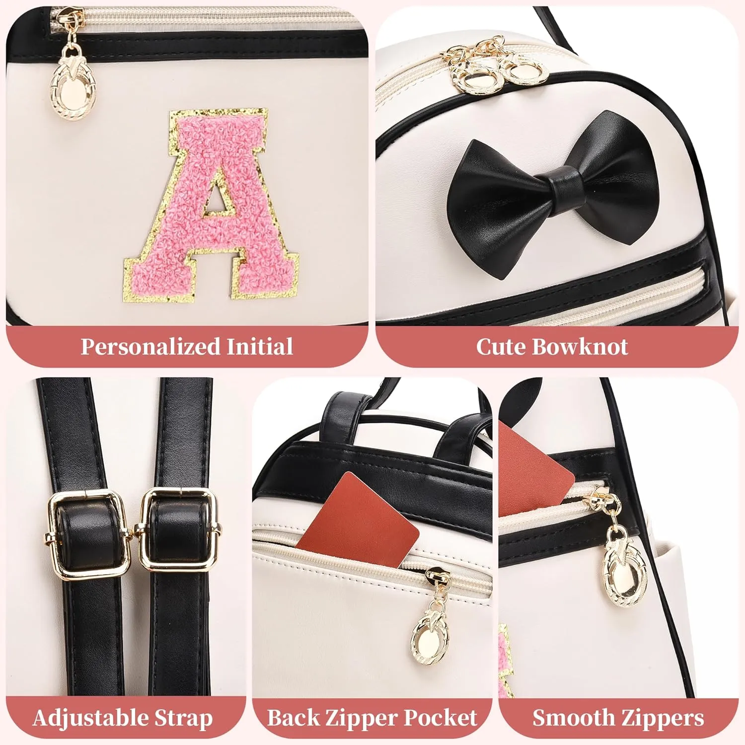 I IHAYNER Girls Bowknot Initial Backpack for Women Cute Mini Backpack for Girls Personalized Teen Girl gifts Trendy Stuff Black-M
