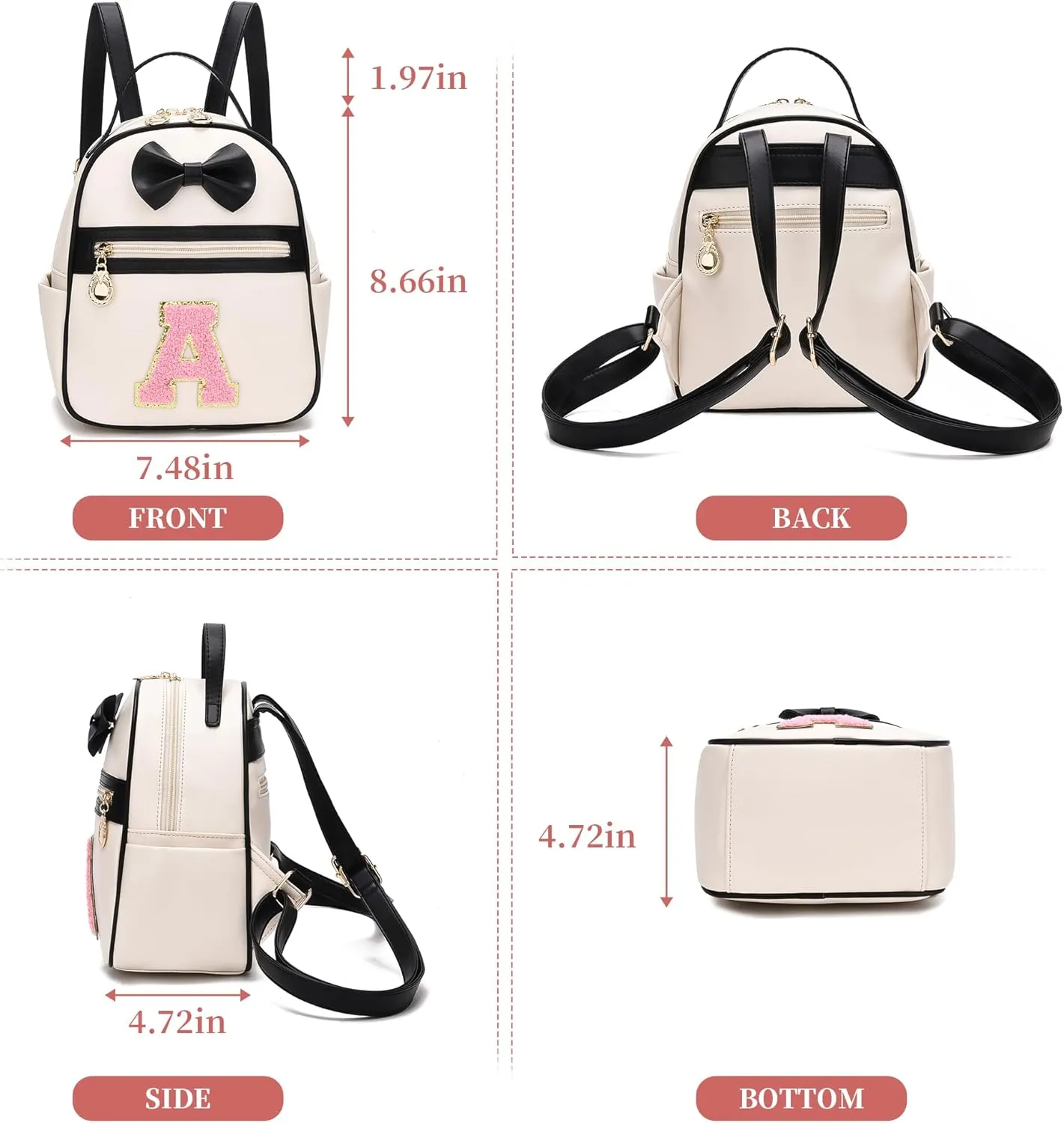I IHAYNER Girls Bowknot Initial Backpack for Women Cute Mini Backpack for Girls Personalized Teen Girl gifts Trendy Stuff Black-M