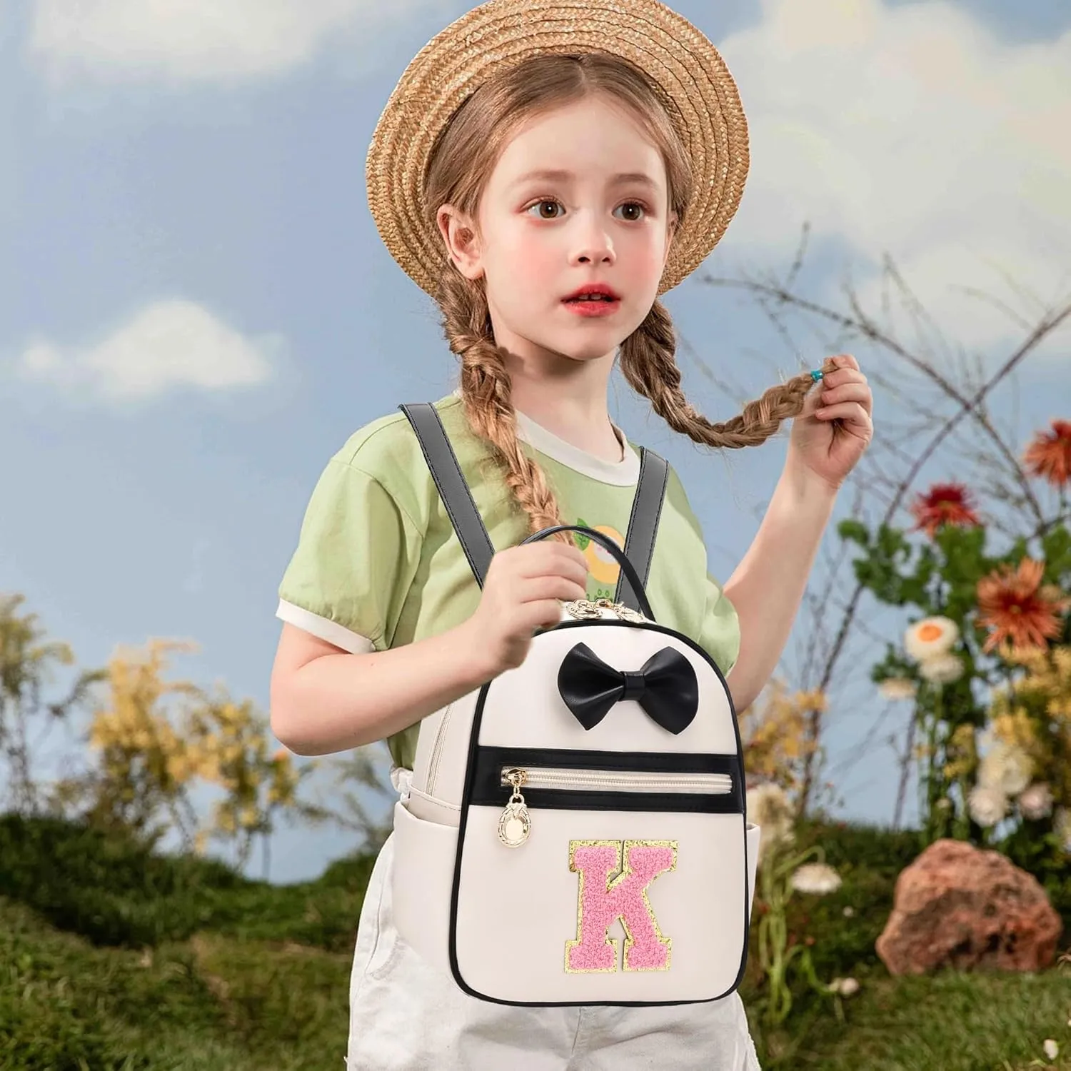 I IHAYNER Girls Bowknot Initial Backpack for Women Cute Mini Backpack for Girls Personalized Teen Girl gifts Trendy Stuff Black-M