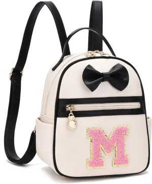 I IHAYNER Girls Bowknot Initial Backpack for Women Cute Mini Backpack for Girls Personalized Teen Girl gifts Trendy Stuff Black-M