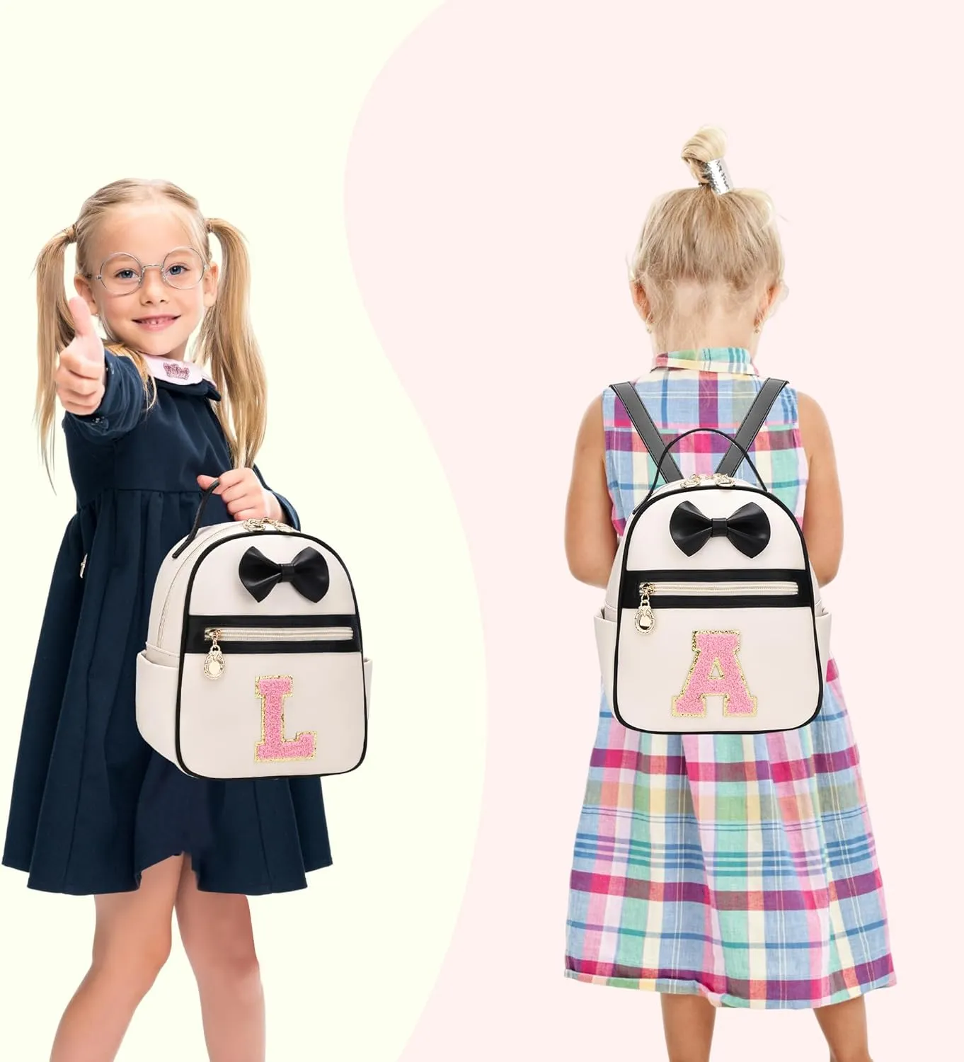 I IHAYNER Girls Bowknot Initial Backpack for Women Cute Mini Backpack for Girls Personalized Teen Girl gifts Trendy Stuff Black-M